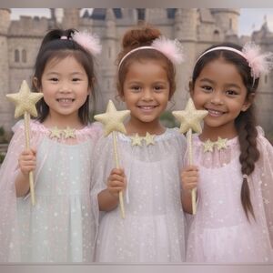 ✨️ Nwt Cat & Jack Blush Star Fairy Dress-Up Set Star Wand Cape Pink Gold Glitter